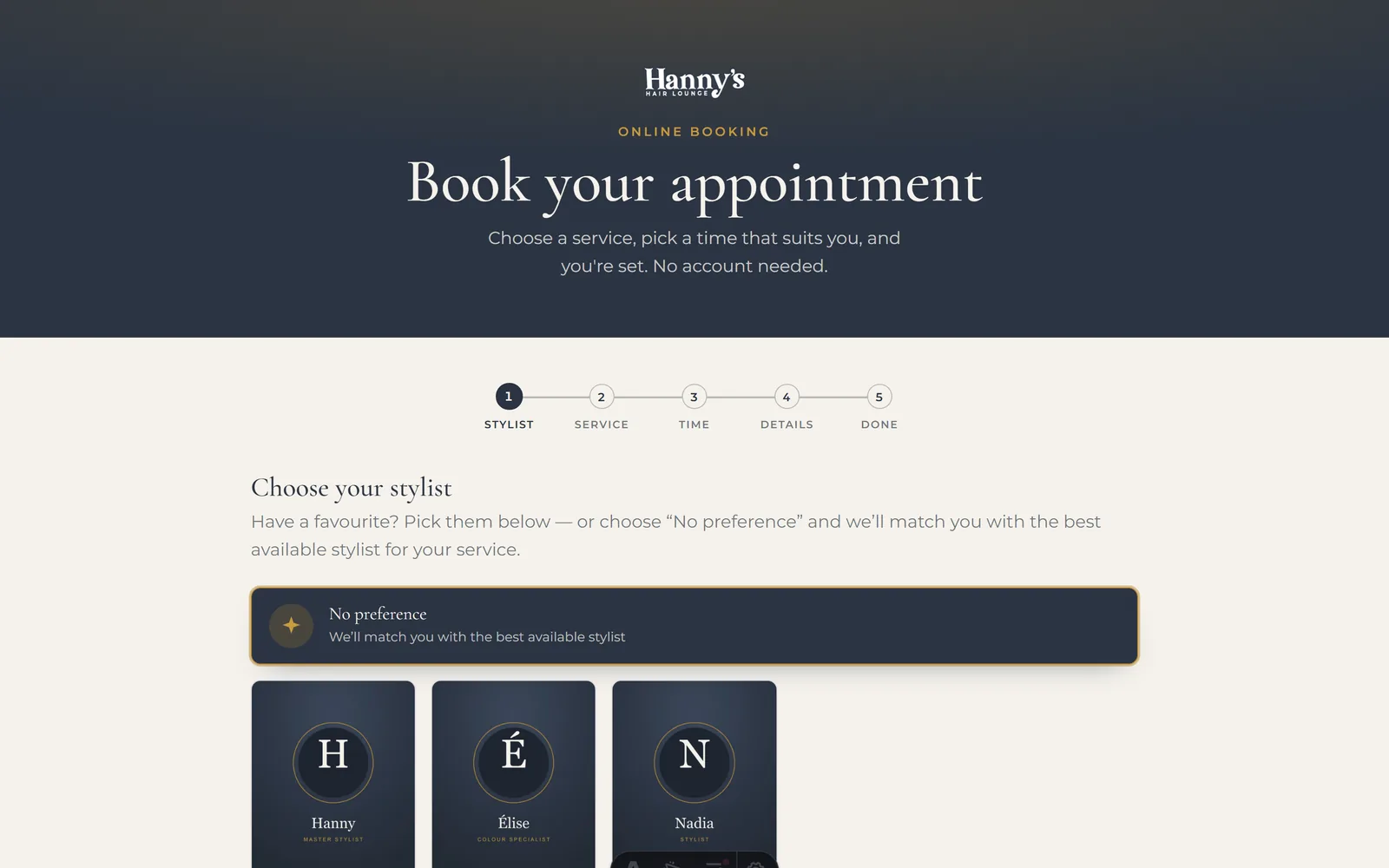 Step 1 · Stylist: the custom booking engine